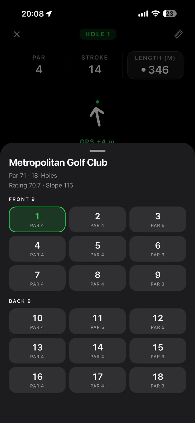 18-hole grid selector to jump to any hole