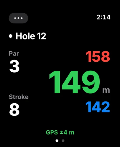 GP/S on Apple Watch showing front, middle and back distances